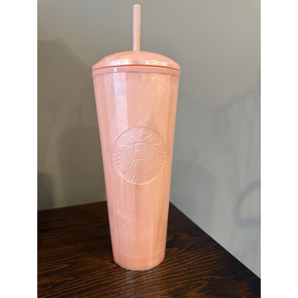 Starbucks Summer 2021 Peach Marble Dome Faceted Tumbler Cup Pink 24 oz